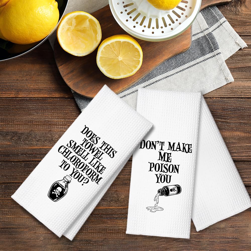 ZBBFSCSB Don’t Make Me Poison You Kitchen Towels 2 Pack, Funny Halloween Horror Kitchen Decor, Baking Flour Sack Dish Towels Gifts for Women Mom Hostess, New Home Sarcastic Gifts for Neighbor Friend