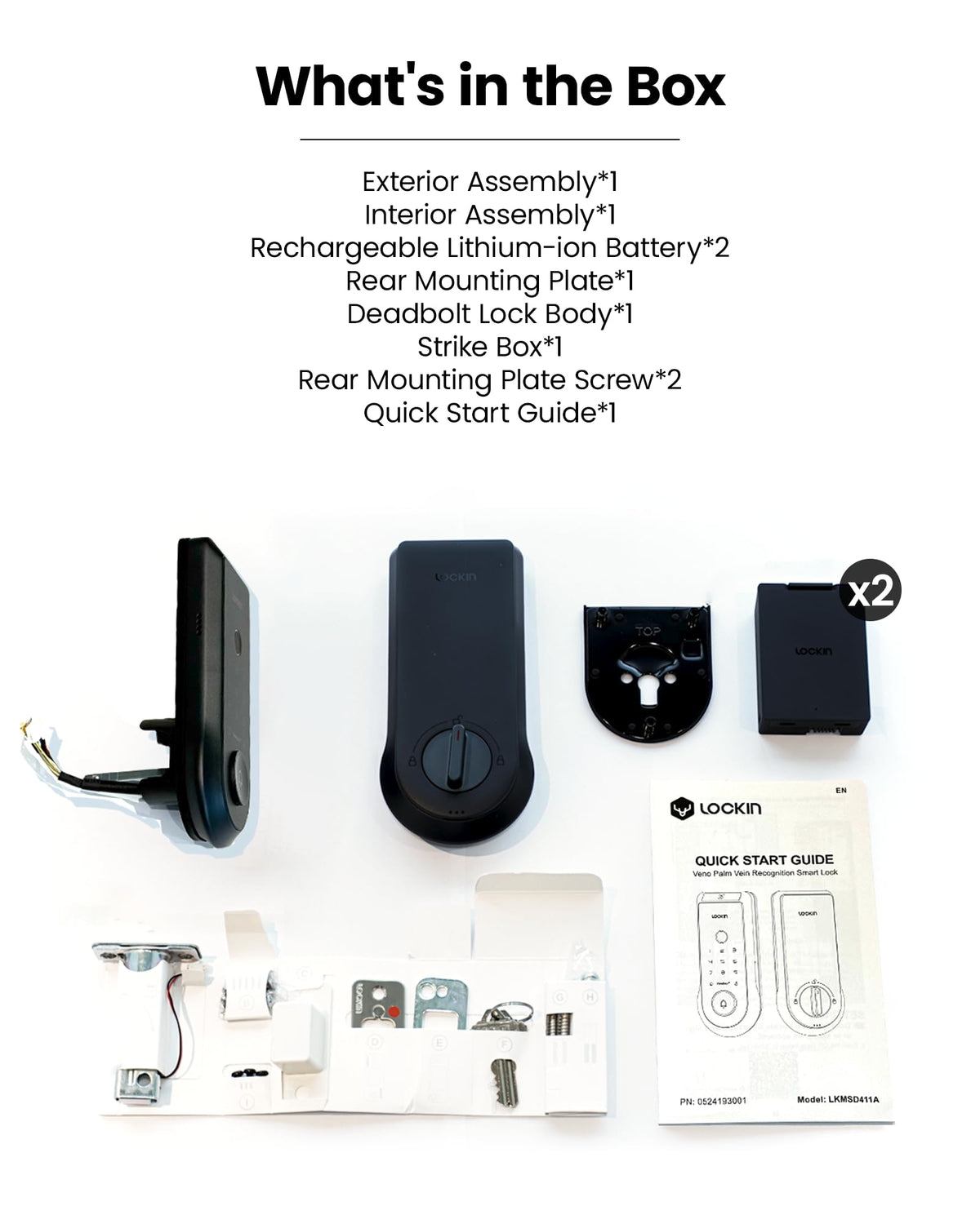 Lockin Veno Smart Deadbolt Lock with Dual Swappable Batteries for 14-Month Extended Power, Palm Vein & Fingerprint Keyless Entry, Built-in Wi-Fi, Doorbell, App Remote Control, IP65 Waterproof