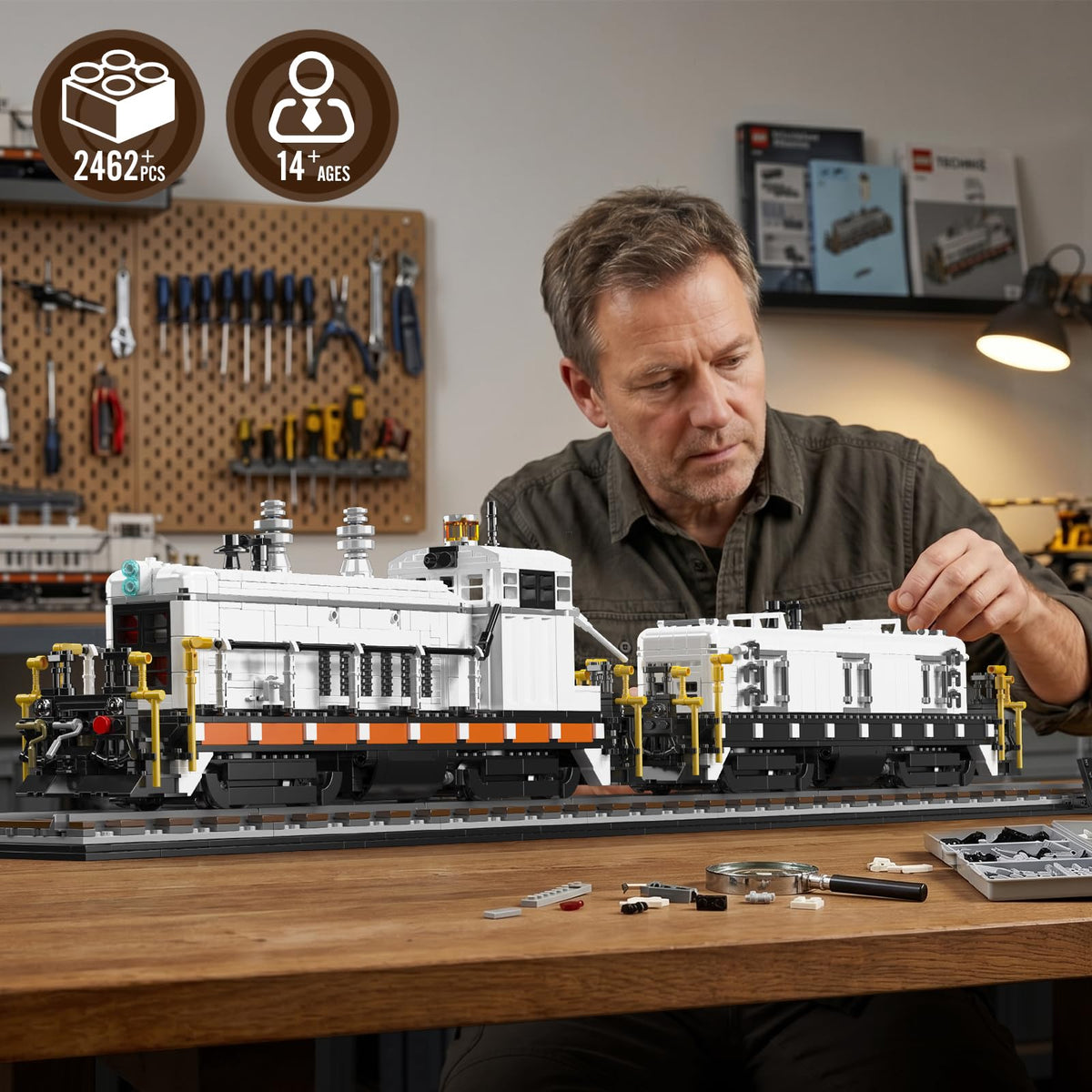 Mould King 12051 Diesel Train Building Set, Locomotive Train Model Set with Rails, Collectible Train Toys Ideal for Railway Lovers, Static 2462 pcs