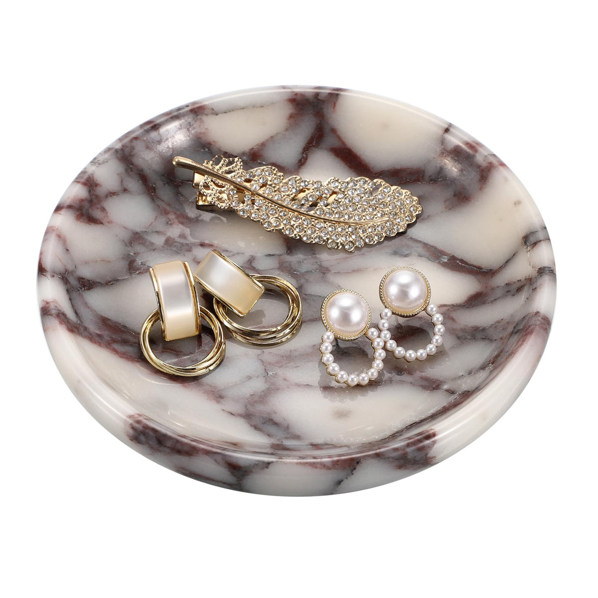 GUSHBIN Small Round Key Bowl for Entryway Table - 5.5" Natural Marble Jewelry Dish Tray Decorative Key Plate Holder Catch All Bowl for Earring Necklace Ring Holder for Bathroom