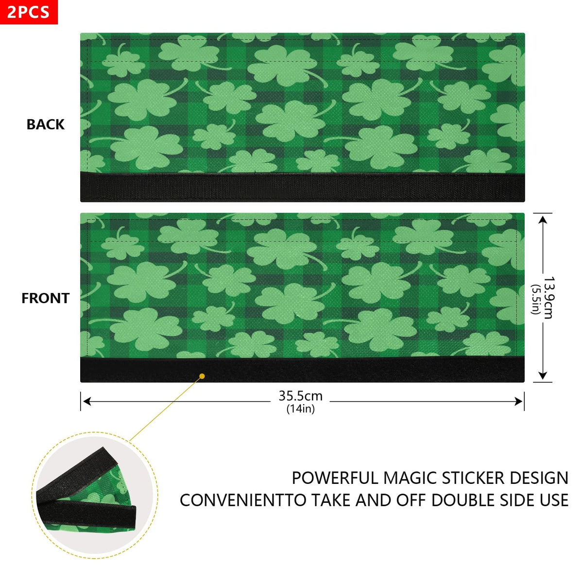 Eionryn St Patricks Day Clovers Refrigerator Door Handle Covers Green Shamrock Buffalo Plaid Kitchen Appliances Gloves for Microwave Dishwasher Fridge Door Cloth Protector 2pcs