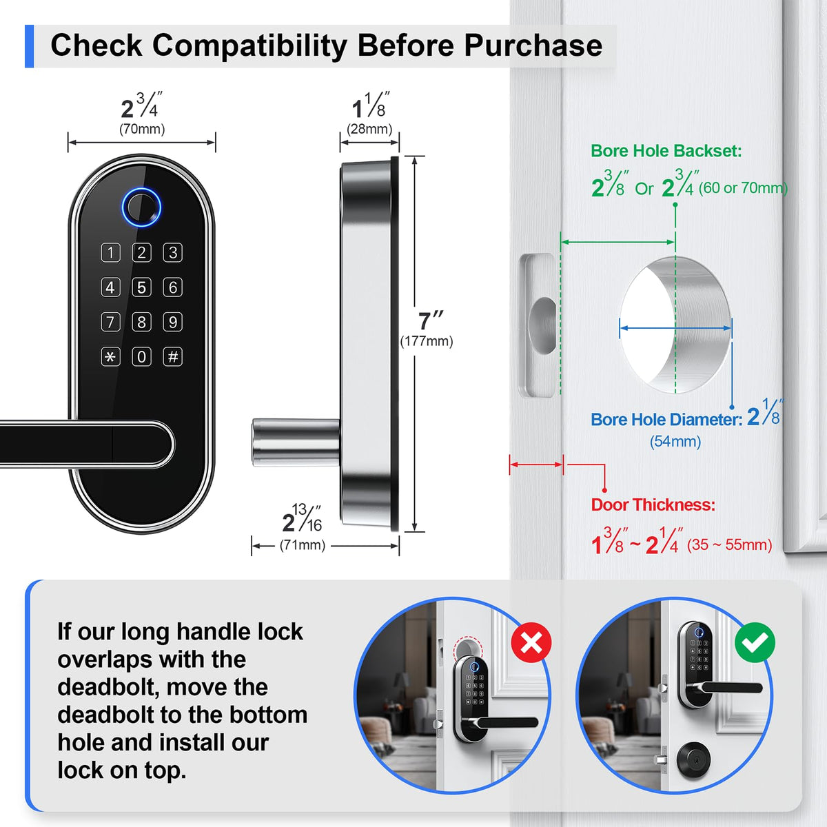Bluetooth Fingerprint Smart Lock with Handle & Keypad – Fits Most US Doors, DIY Install, Keyless Entry: Code, FOB, Auto-Lock. Ideal for Home, Airbnb, Rental, Kids, Seniors. Alexa & Google Compatible