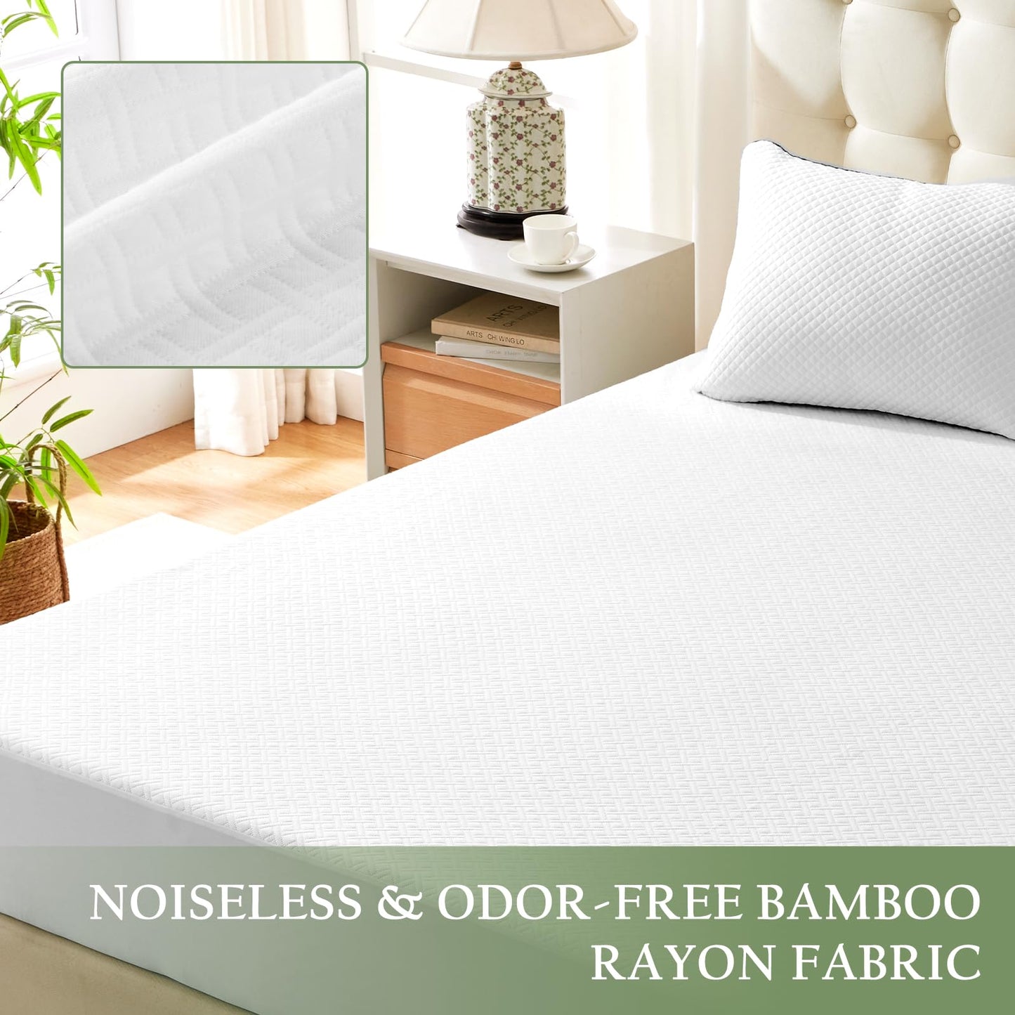 Queen Size Waterproof Mattress Protector, Cooling Viscose Derived from Bamboo Mattress Cover Stretchable Fitted 8"-21" Deep Pocket, Premium 3D Air Fabric Soft Breathable Noiseless Washable
