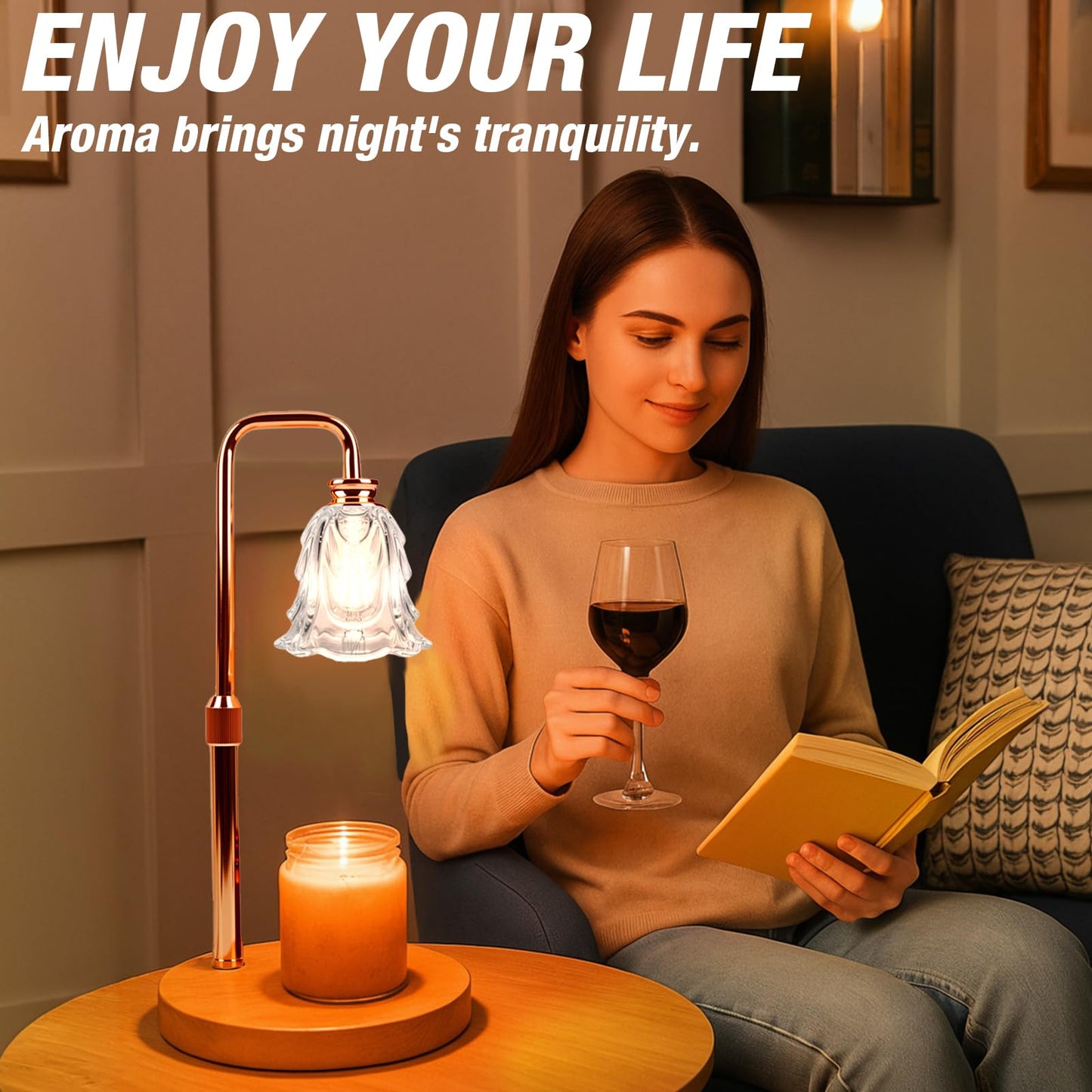 Candle Warmer Lamp with Timer and Dimmer, Electric Wax Warmers for Scented Candles with 5 Brightness Settings, Anti-Glare Lamp with Adjustable Height, Home Decor, Gift for Valentines, Birthday