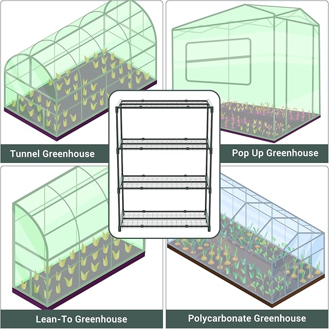 Ohuhu Plant Greenhouse Shelves 4 Tier 2 Pack Extra-Wide Stable Green House Shelving for Outdoor, 31x18x42 Inch Portable Rustproof Metal Shelf Plant Stand Rack Greenhouse Accessories
