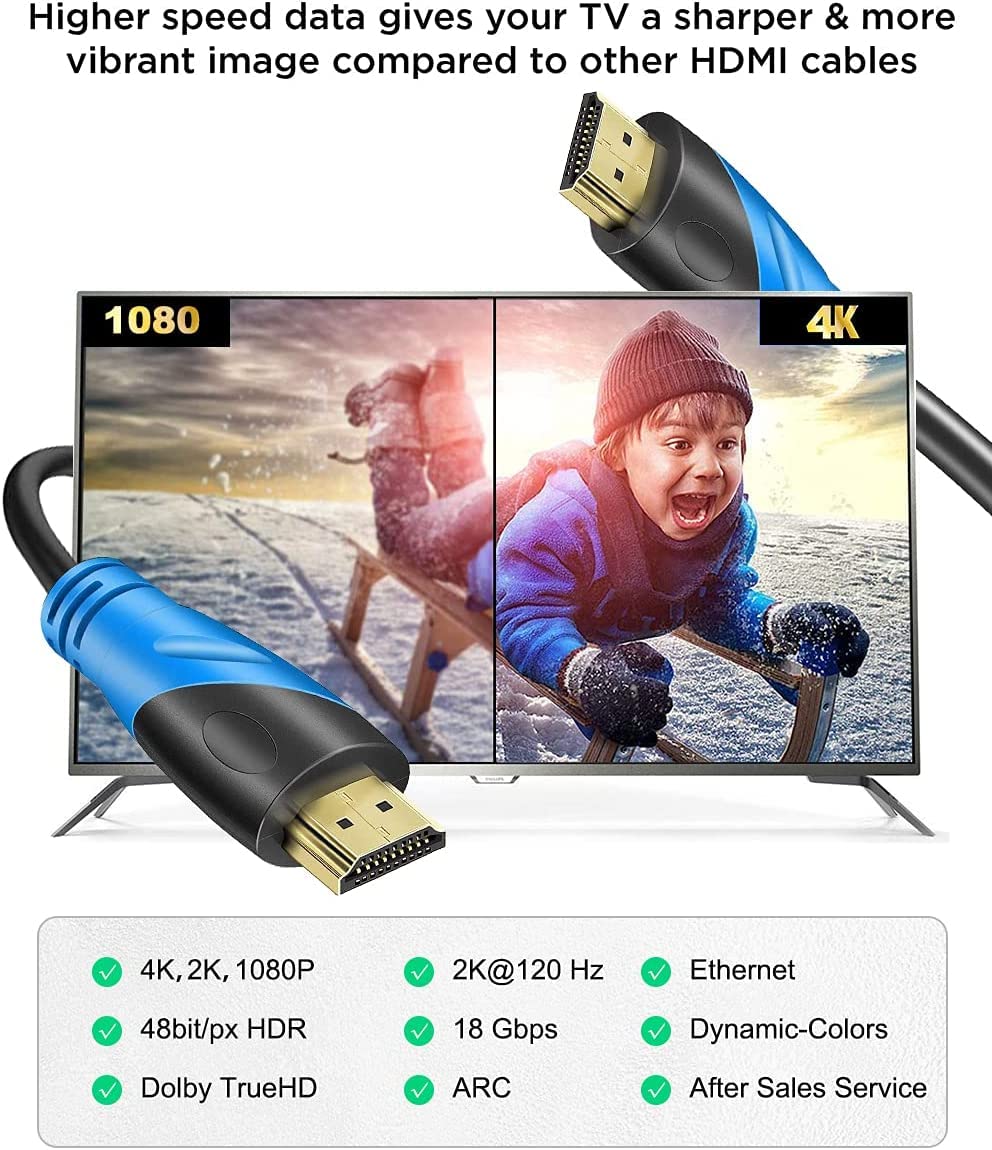 Rommisie 4K/60HZ HDMI Cable 10M (HDMI 2.0,18Gbps) Ultra High Speed Gold Plated Connectors,Ethernet Audio Return,Video 4K,FullHD1080p 3D Compatible with Blu-Ray,TV, Playstation, PS3, PS5, PC, HDTV