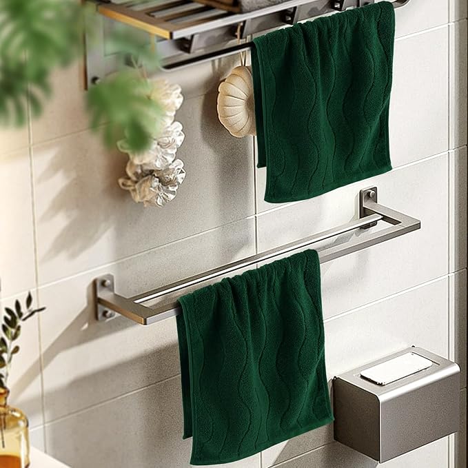 Jacquotha 2-Piece Hand Towels Set in Forest Green, Wavy Striped Jacquard Towels