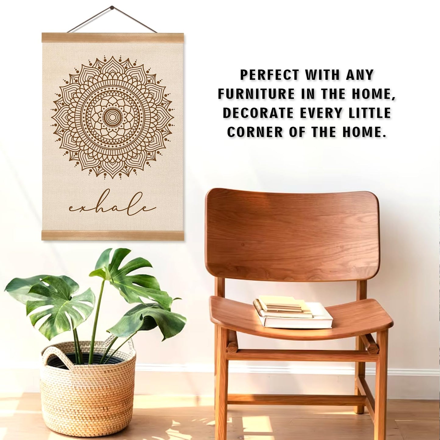 ZTGDA Boho Mandala Wall Art Exhale Inspirational Poster Minimalist Linen Canvas Hanging Print for Yoga Room, Meditation Space, or Bedroom Decor Calming Zen Home Wall Decor(Yoga)