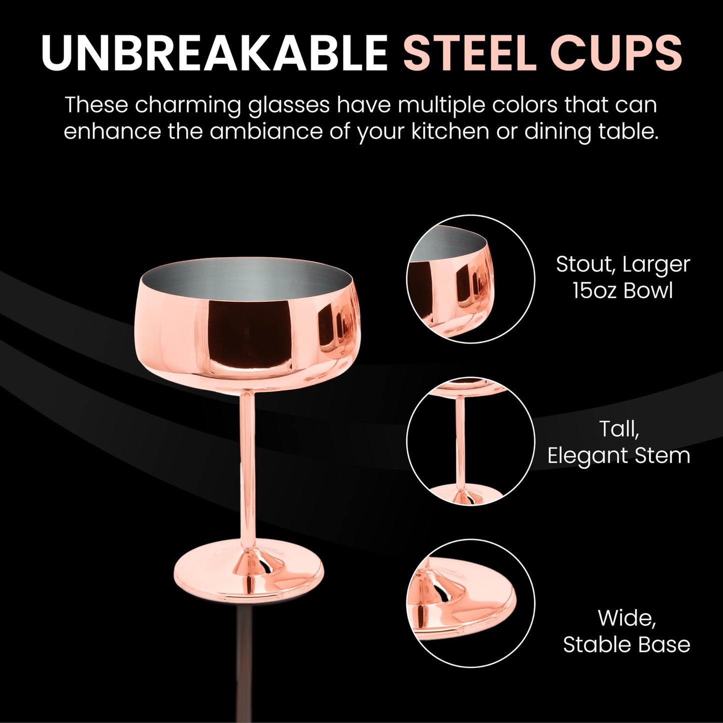 TMNOVO Cocktail Coupe Glasses, Espresso Martini Glasses Set of 4, Stainless Steel Champagne Cocktail Glasses & Mug Cups, 15 oz Mirrored Copper Martini Glass Gift Set