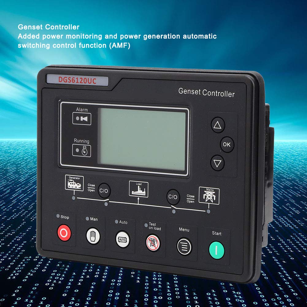Generator Control Panel,Genset Controller Module Automatic Power Monitoring Switching Control for Generators LCD Display Backlight
