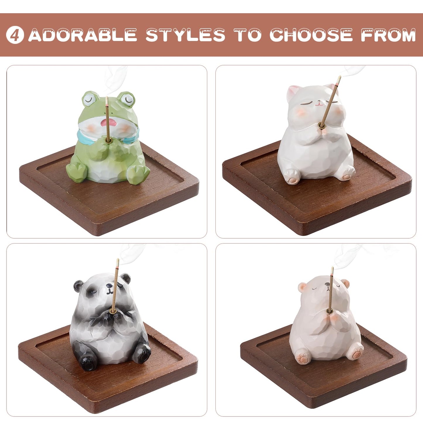 Lionpower Incense Holder for Sticks with Burner & Ash Catcher - Resin Bear, Wooden Tray, 10 Incense Sticks for Meditation Yoga Spa, Cute Home Decor Room Accessories (Bear)
