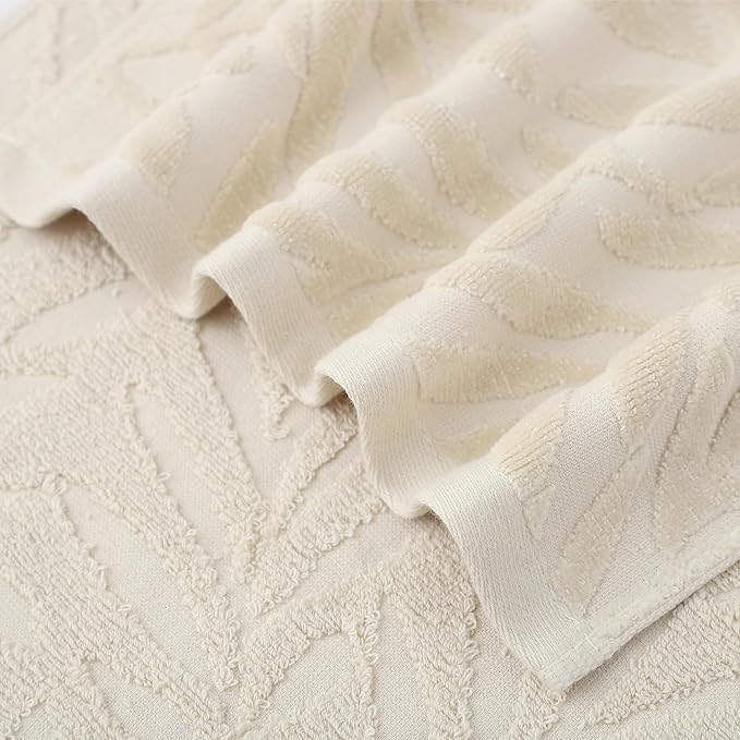 Pidada Hand Towels Set of 2 Leaf Pattern 100% Cotton Absorbent Soft Decorative