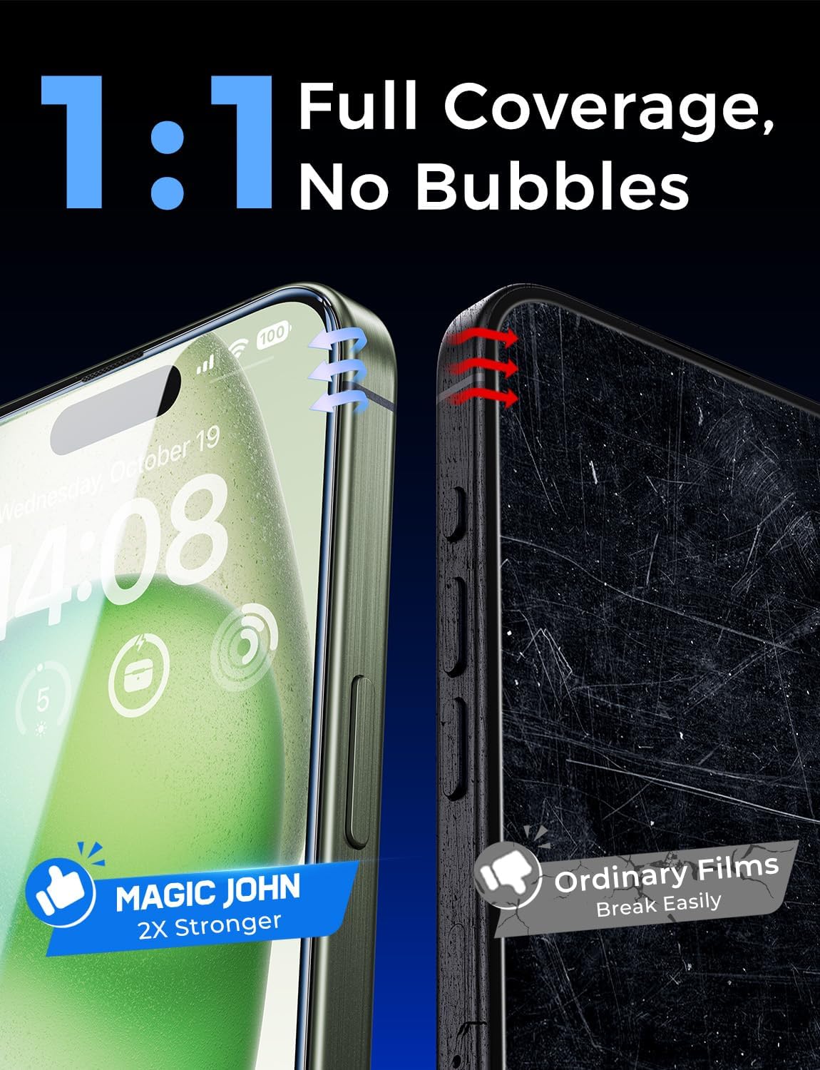 MAGIC JOHN 2 Pack for iPhone 15 Plus 6.7 inch Tempered Glass Screen Protector, Auto Dust-Elimination Installation, Bubble Free, Dynamic Island Compatible, HD Clear, Easy Installation