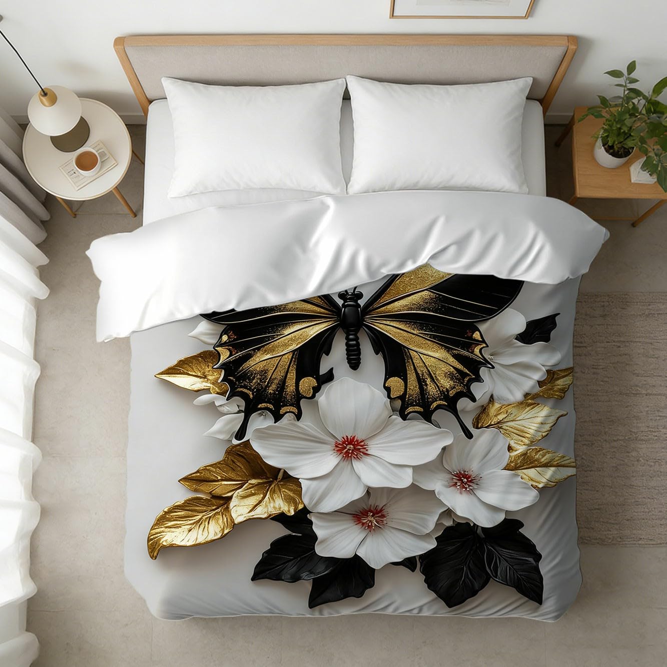 GXYAOYZG Butterfly Throw Blanket Soft Cozy Warm Flannel Throws Black Gold White Floral Decor Lightweight Blankets for Couch Bed Sofa Gifts for Women All Seasons (49" x 59")