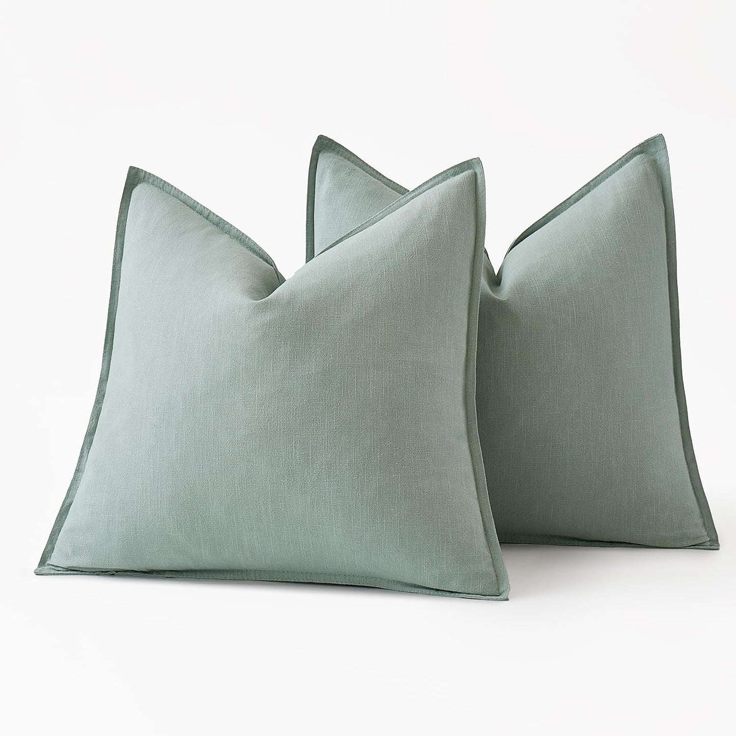 MIULEE Decorative Linen Euro Sham Pillow Covers 24x24 Aqua Green Boho Farmhouse Neutral Spring Couch Throw Pillows for Bed Pack of 2 Accent Modern Pillowcase Summer Sofa Livingroom Home Decor