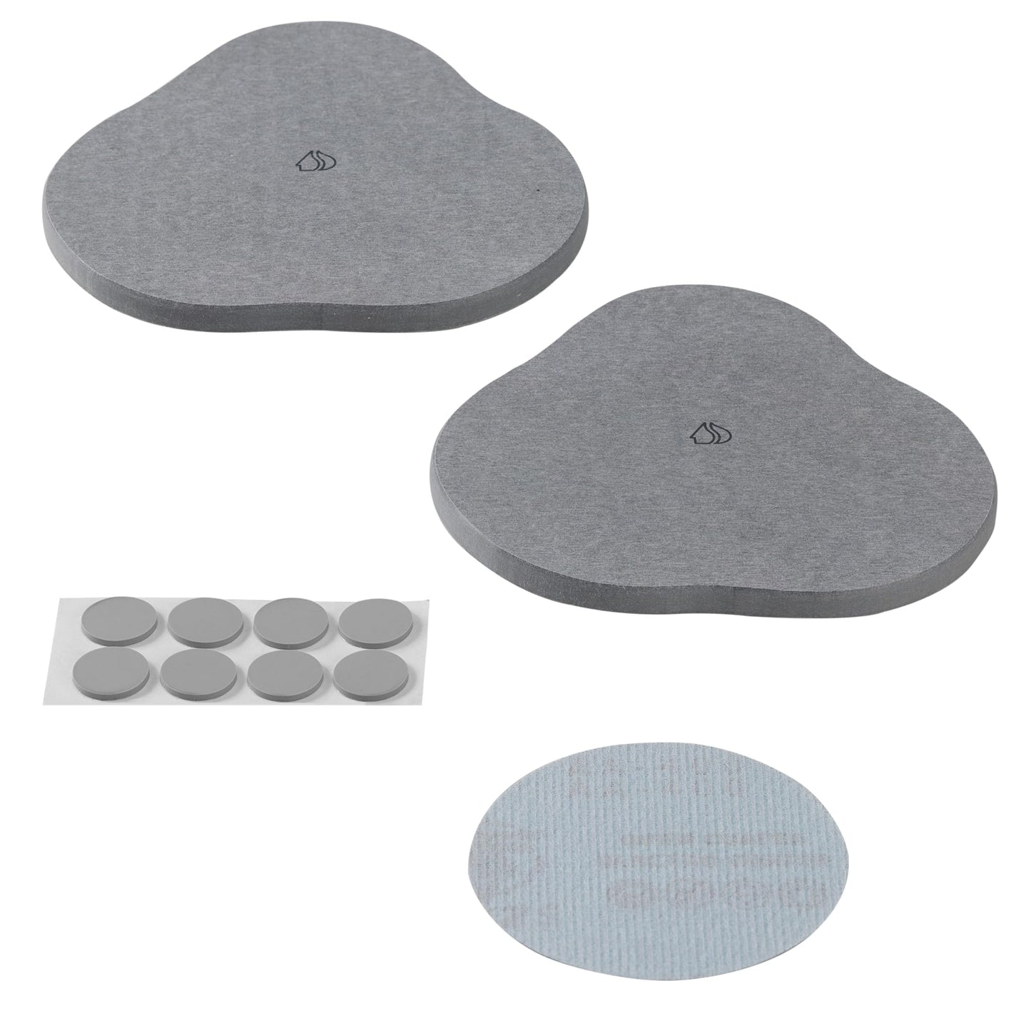 Navaris Diatomaceous Earth Tray Small Set - Trays for Kitchen Soap Bathroom Sink - Water Absorbent Diatomite Pads - Stone Coaster Quick Dry - Gray