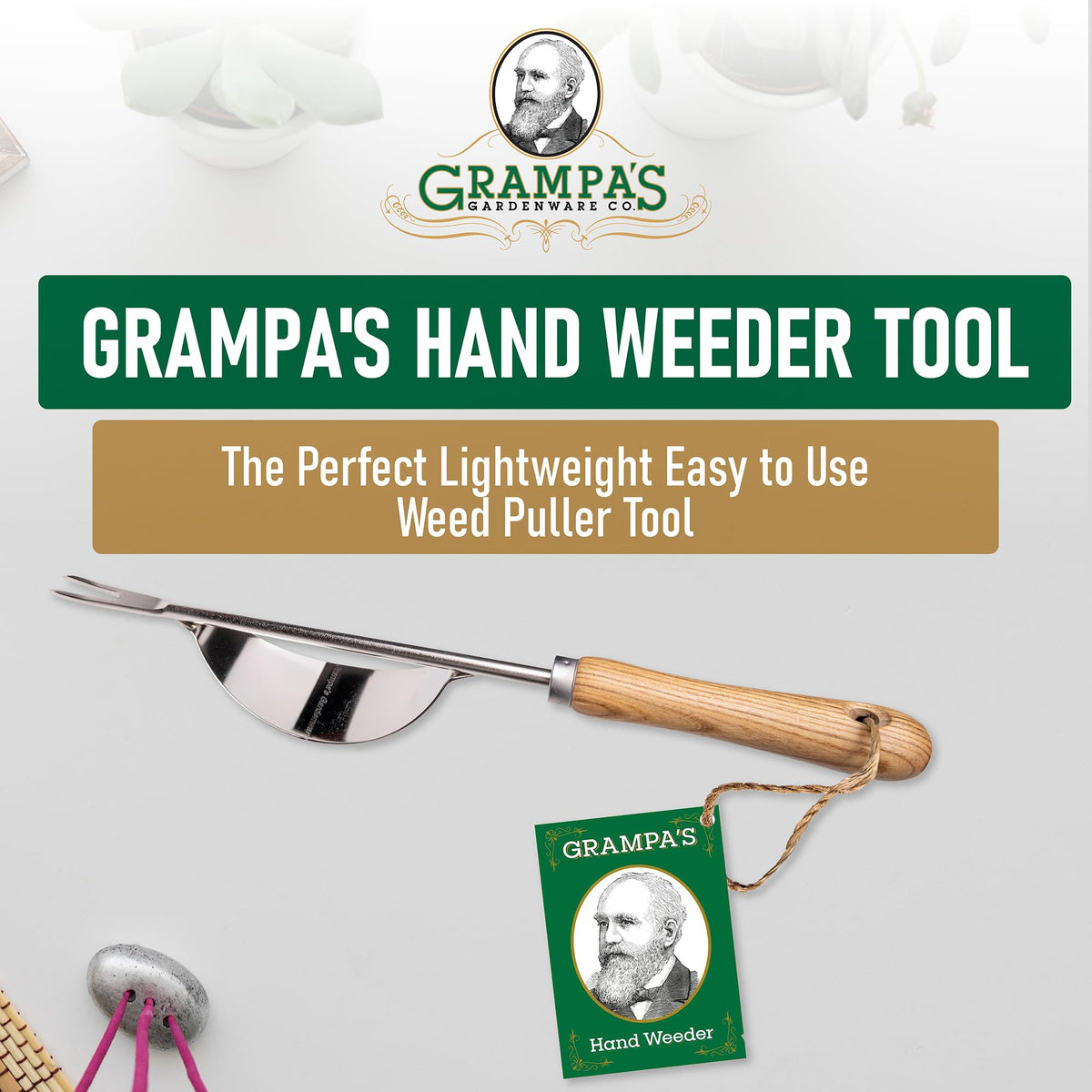 Grampa's Hand Weeder Tool - The Perfect Lightweight Easy to Use Weed Puller Tool for Garden - Durable Unique Lever Design with V-Shaped Forks Allows for Easy Removal of Weeds & Their Roots.
