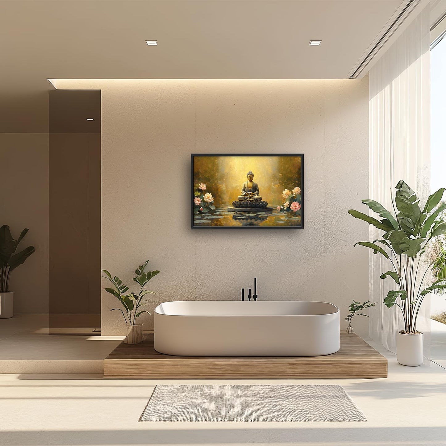 Buddha Lotus Large Wall Art Zen Meditation Wall Decor Spiritual Asian Calming Pictures Canvas Prints Peaceful Buddha Painting Framed Artwork for Yoga Bedroom Living Room Bathroom Home 36"x24"