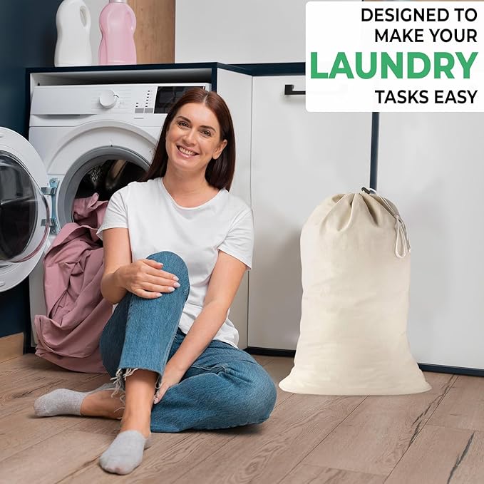 4 Pack - Extra Large Cotton Laundry Bag, Heavy Duty Large Laundry Bags 24 x 36
