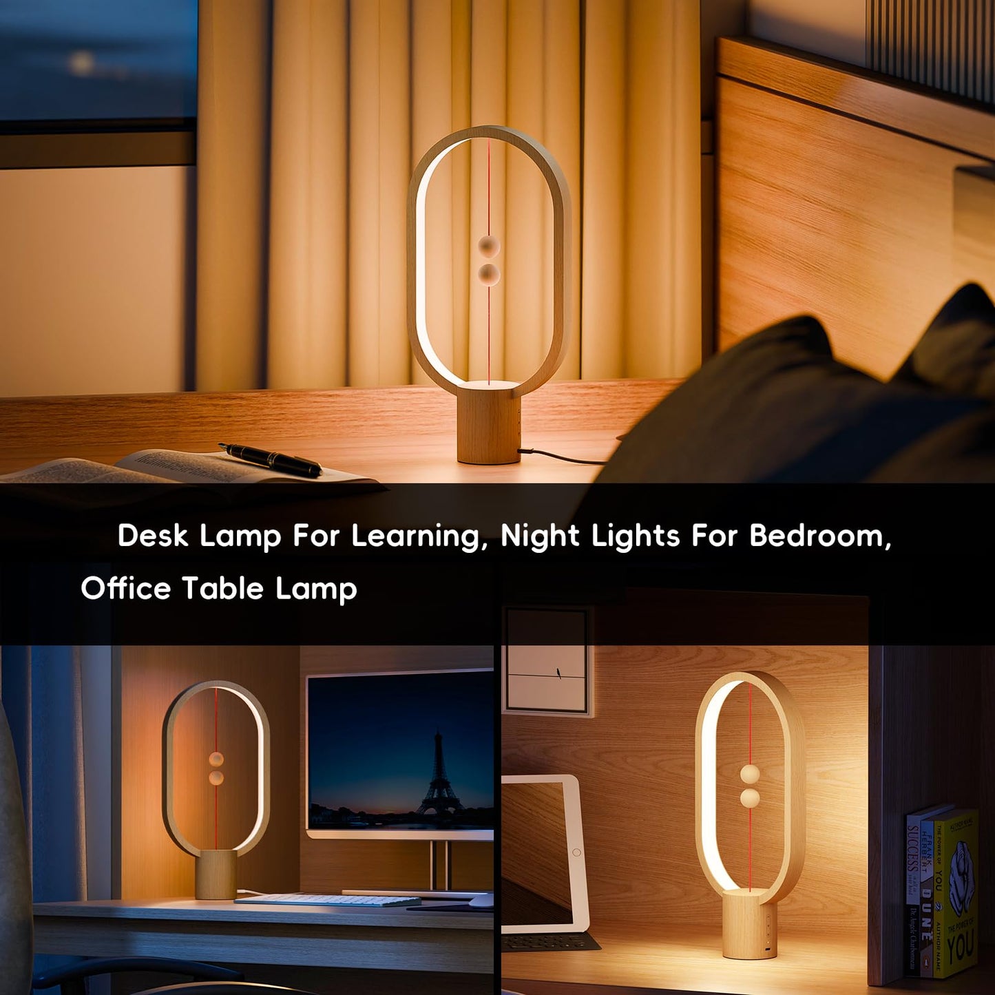 Xhope4u Table Lamp for Bedroom - Balance Lamp,Bedside Lamp with Touch Dimmer,Nightstand Lamp,3 Level Brightness Rechargered Night Light for Home,Office,College Dorm (Wood Color)