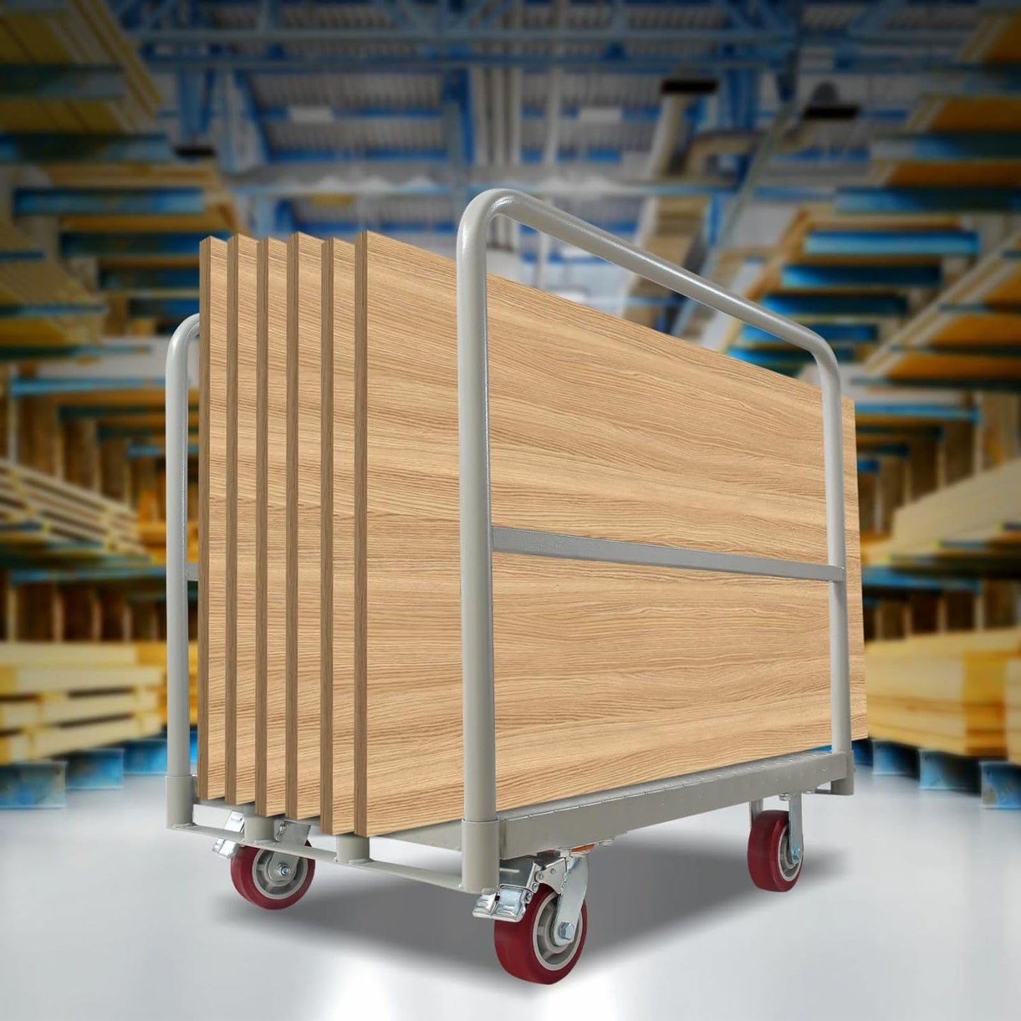 Steel Panel Truck Cart, Platform Truck, Heavy Duty Lumber Drywall Dolly, Flatbed with 2500 Lbs Capacity and 4 Swivel Casters, 36x24inch Steel Board with 1Front and 2Side Handrails