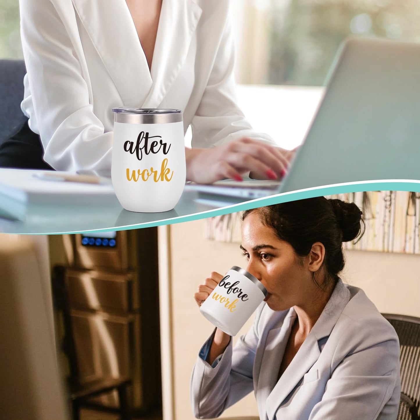 Gtmileo Before Work After Work Gift Set, Christmas Office Work Gifts for Coworker Employee Female Boss Lady Women Men Friends Manger Leader, 12oz Stainless Steel Insulated Coffee Mug Wine Tumbler Set