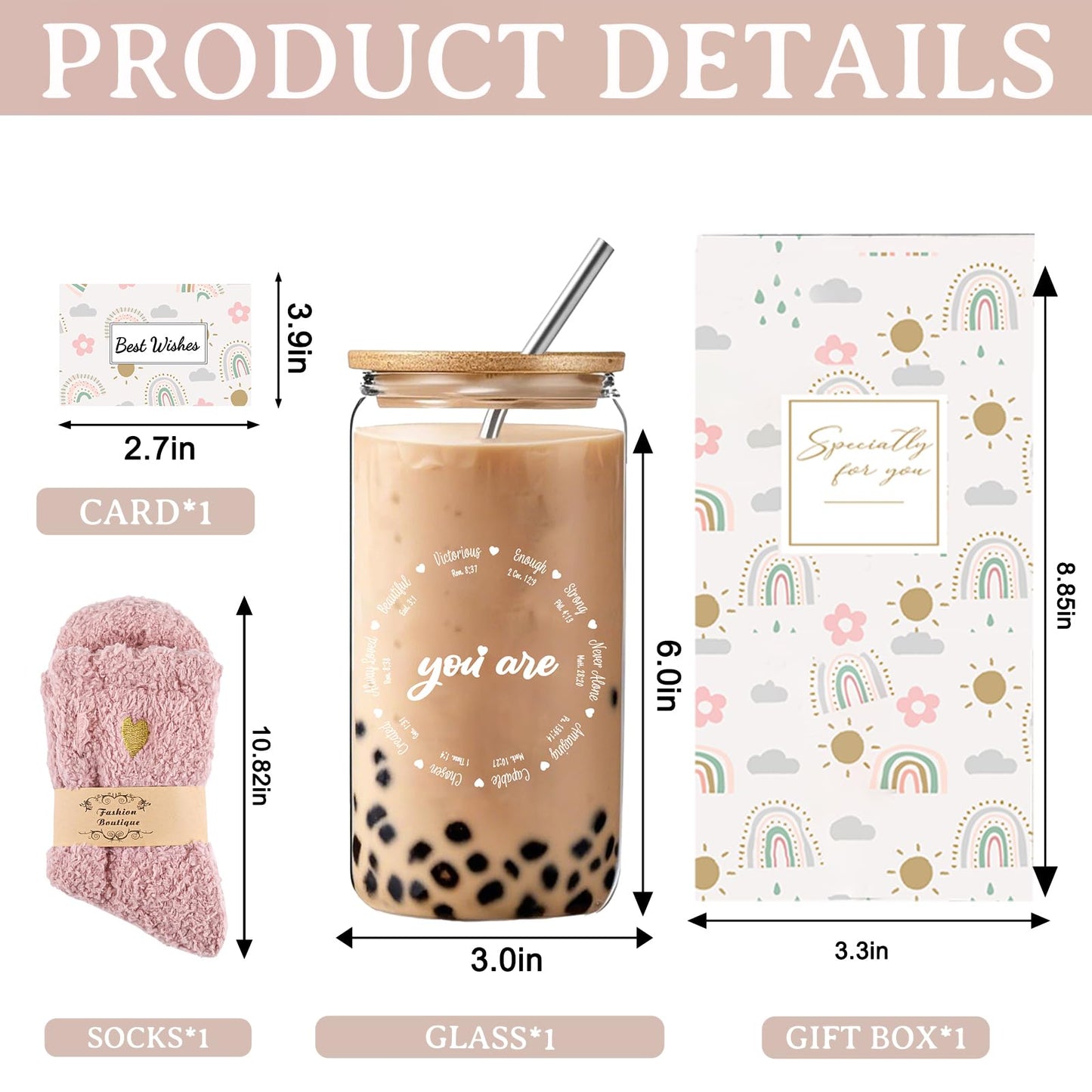 DHQH Christian Gifts for Women, Inspirational Religious Gifts Set with Glass Cup Socks, Birthday Easter Mothers Day Presents Ideas for Friends Grandma Wife Sister