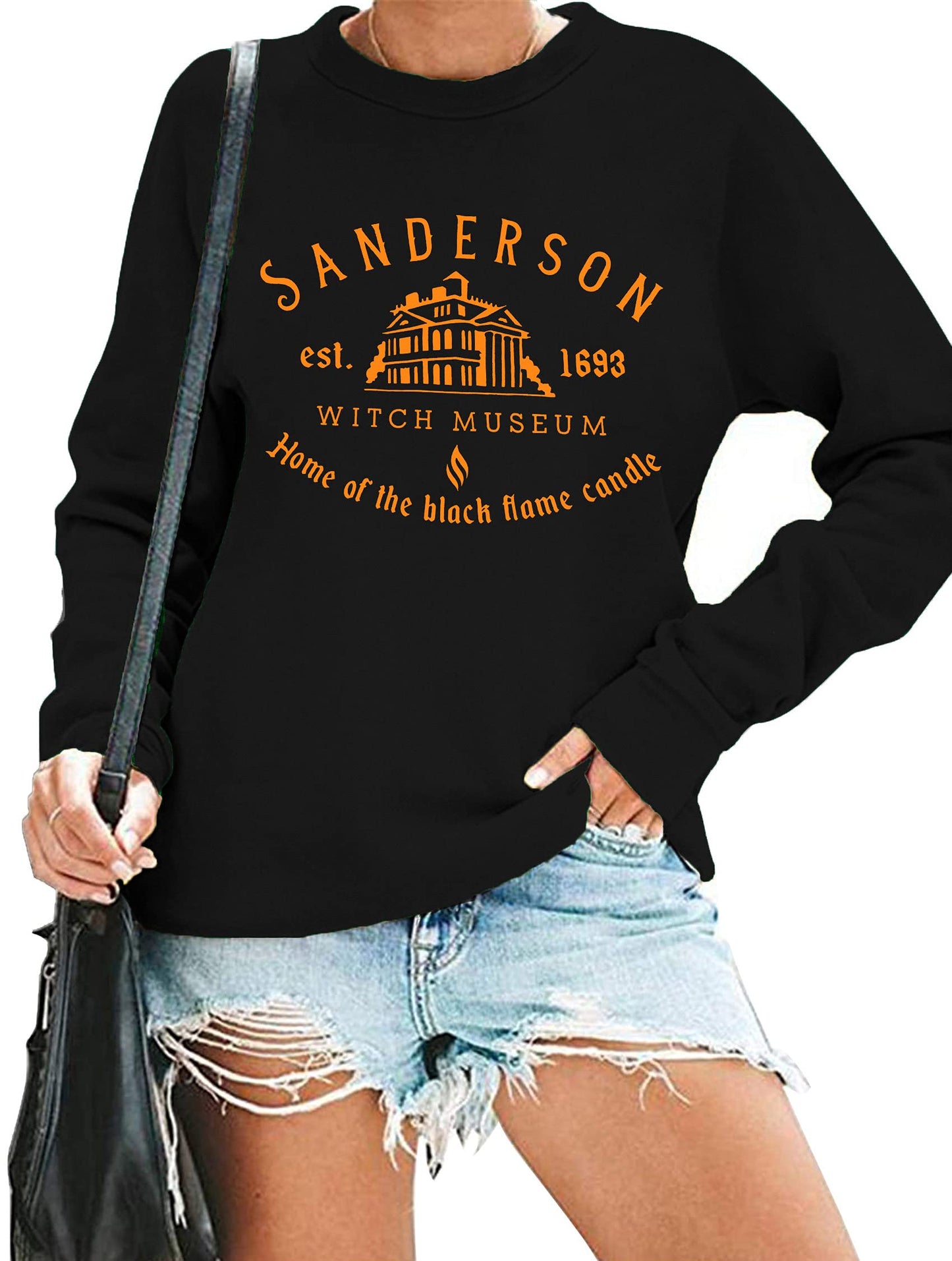 LHBNK Halloween Squad Sweatshirt Womens Hocus Pocus Long Sleeve Shirts Sanderson Sister Pullover Tops Blouse Black