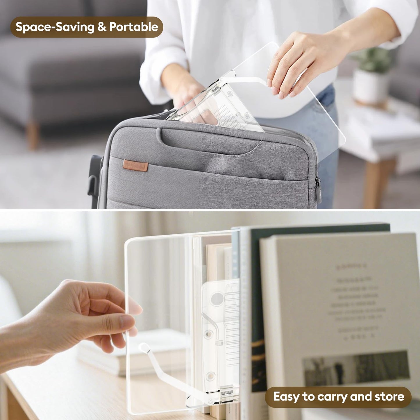 Beswishy Cookbook Stand,Folding Music Stand, Book Display Stand,Acrylic Book Stand,Paper Holder Stand for Desk,Book Opener Holder,Clear Desktop Easel,Clipboard Stand