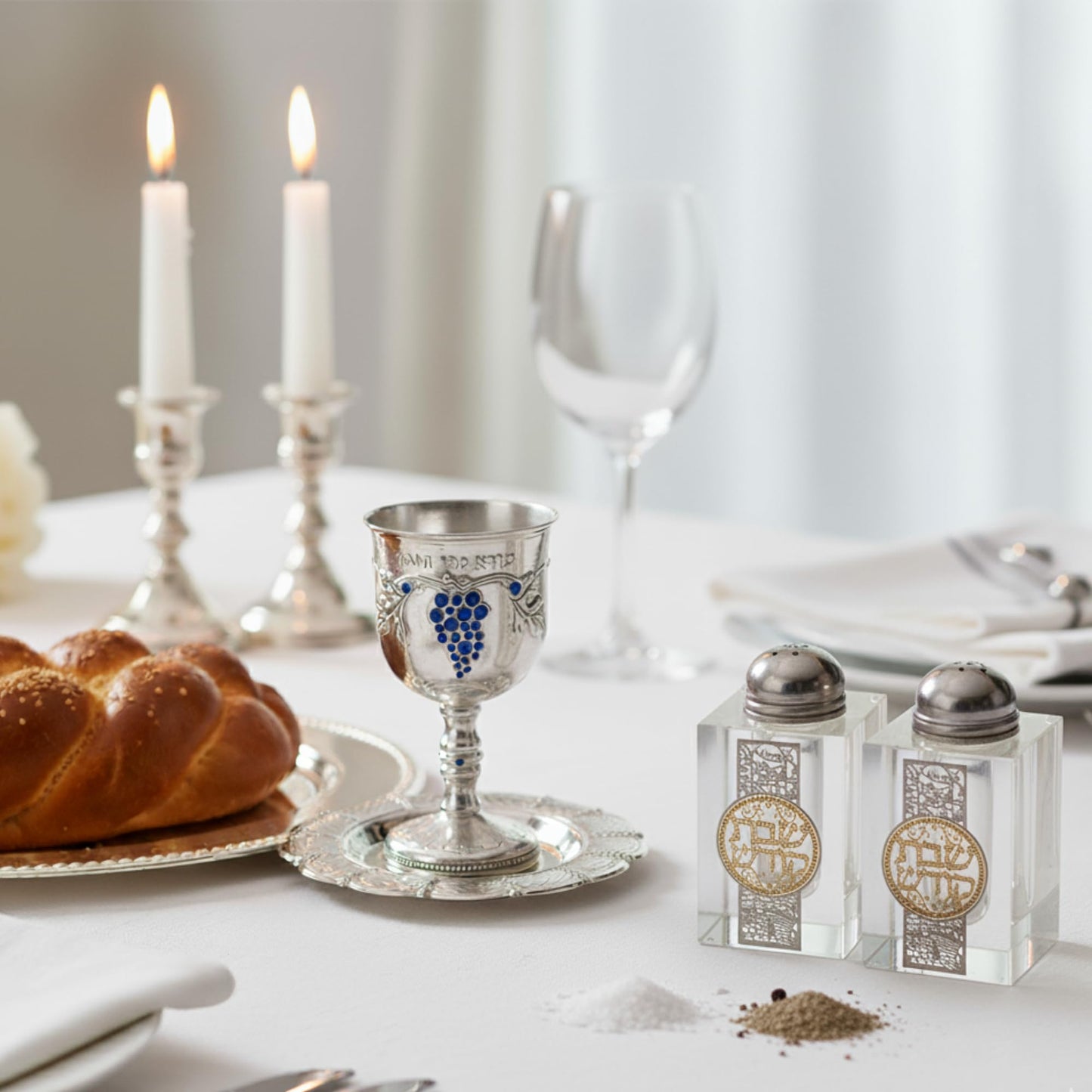 Crystal Salt Shaker for Shabbat Table 3.2" Tall Fine Laser Cut (Set 2)