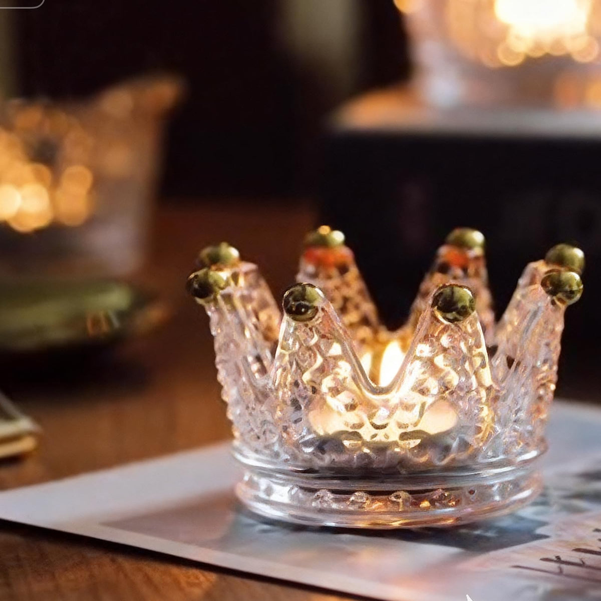 LOLYSIC 6 Pack Votive Candle Holders, Crown Glass Tealight Candle Holder for Wedding, Party, Home Decoration, Jewelry Storage Tray