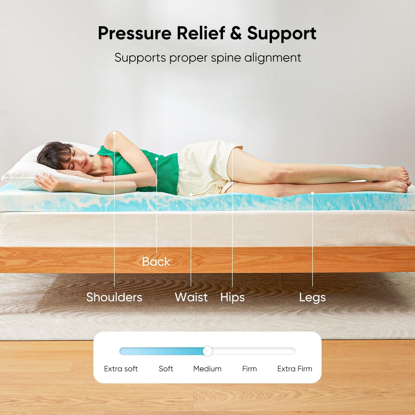 Marsail 3-inch Queen Memory Foam Mattress Topper, Gel Infused Cooling, Soft for Sleeper Sofa, RV, Camper, Made with CertiPUR-US® Certified Foam