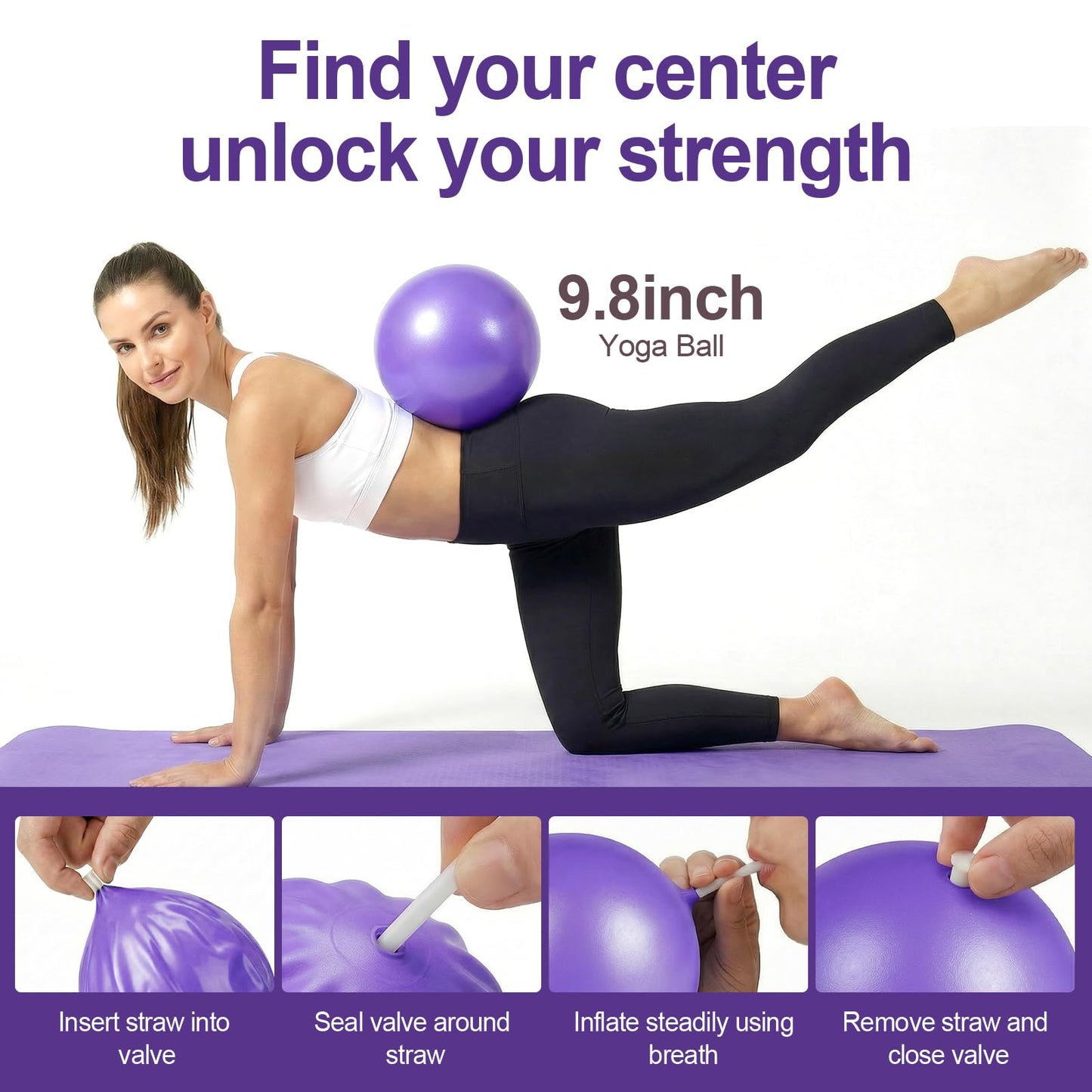 ElaraFit Home Pilates Ring and Ball Set for Women with 5 Resistance Bands 13 inch Magic Circle Workout Starter Kit for Beginners Full Body Toning 15 Min Daily Routine,Purple Mix