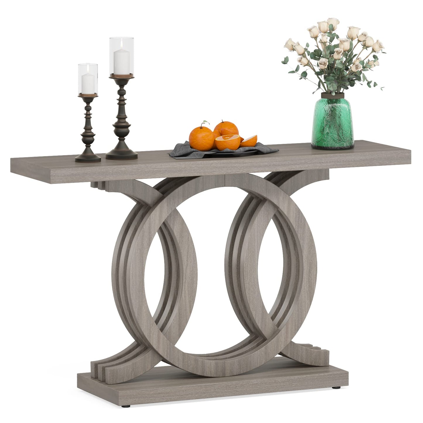 Tribesigns 55 inches Console Table with Geometric Base, Farmhouse Hallway Table, Wooden Entryway Sofa Table, Unique Long Accent Table for Decoration and Organization (Grey)