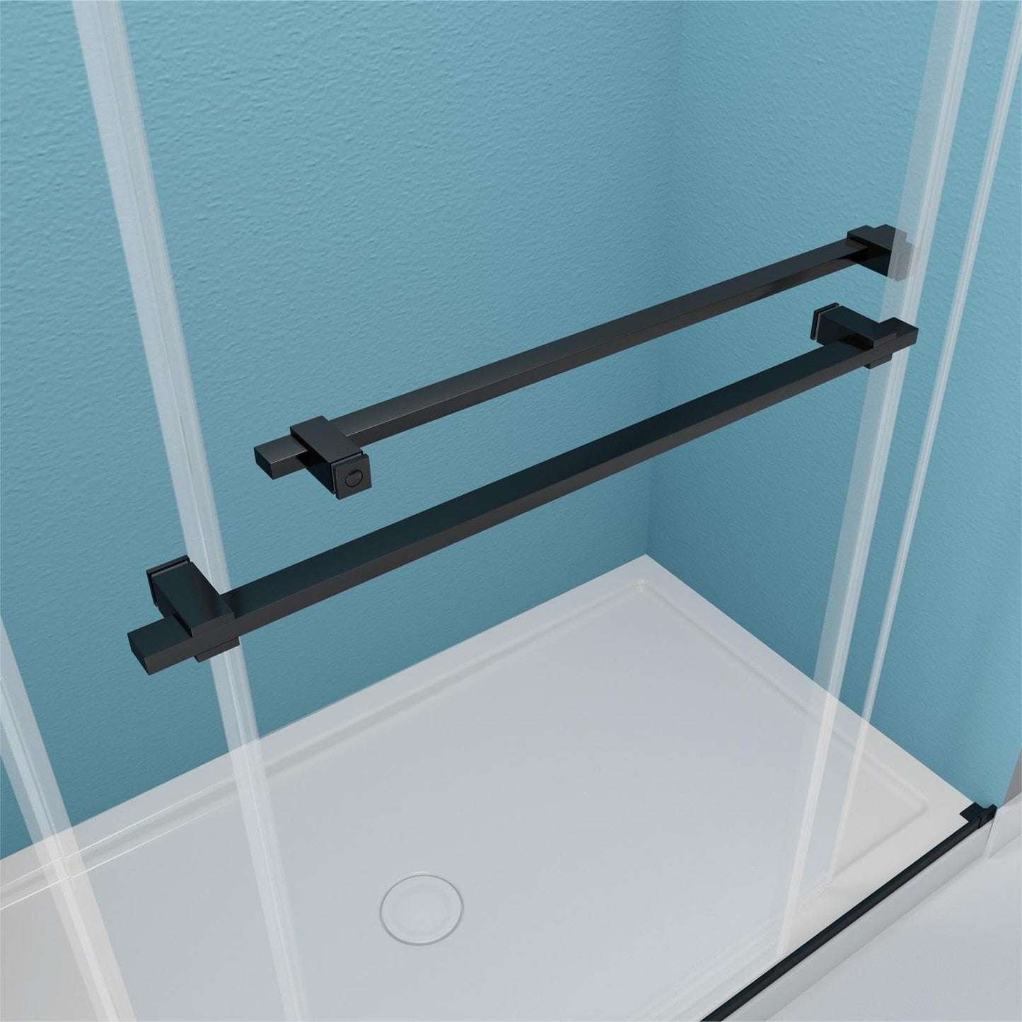 GDGZQD 44" -48 "W x 75" H Frameless Shower Door, Double Sliding Shower Door,Bathroom Sliding Shower Door, SGCC Certified Tempered Glass Door with Explosion (RB-DS4875-02 Black)