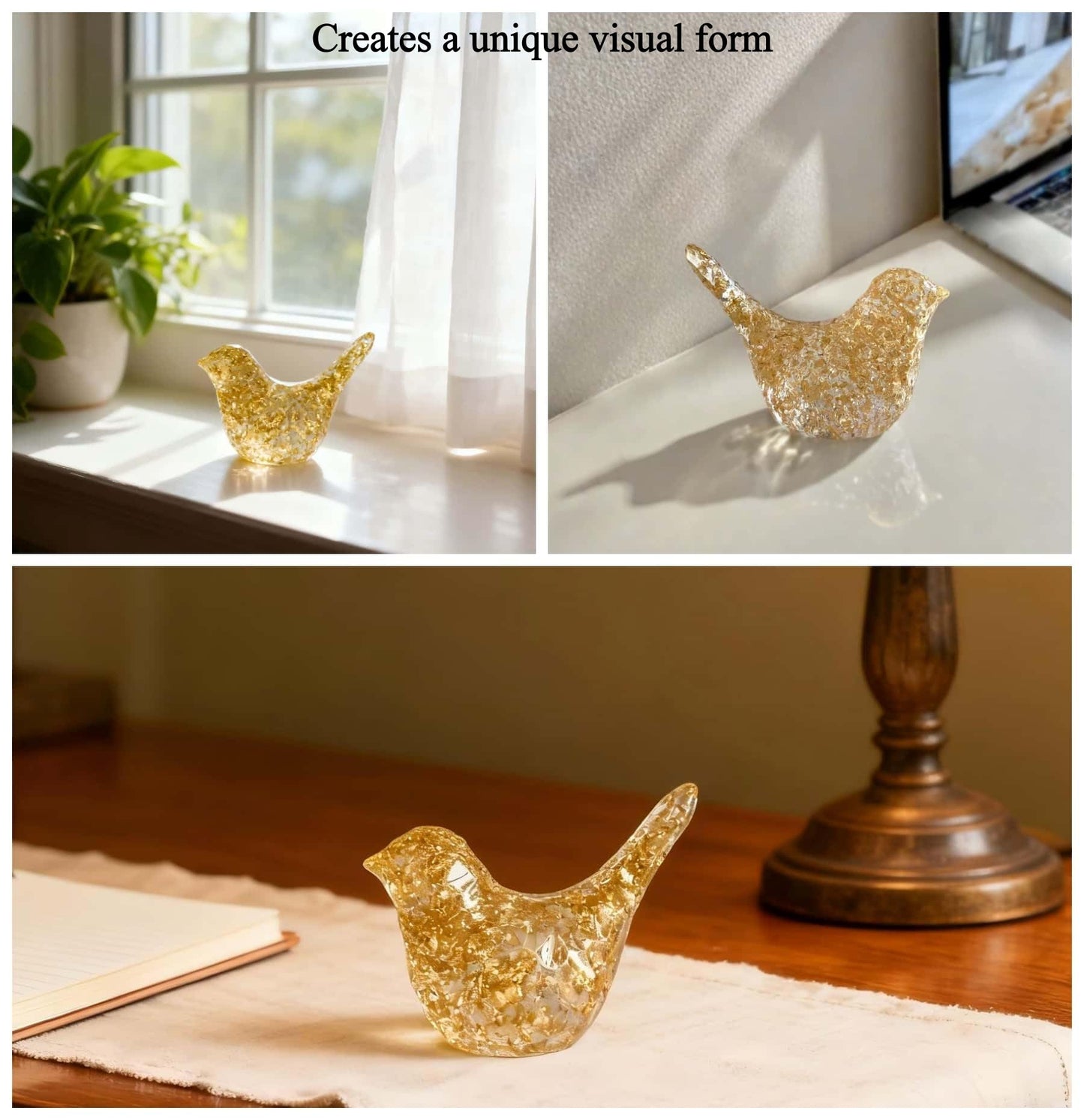 JWT Astyle Goldfoil Glitter Bird Figurines Staue Minimalist Home Decor Accents,Hammered Sculpture Gifts for Bird Lovers,Knick Knacks for Shelves Bookshelf Office