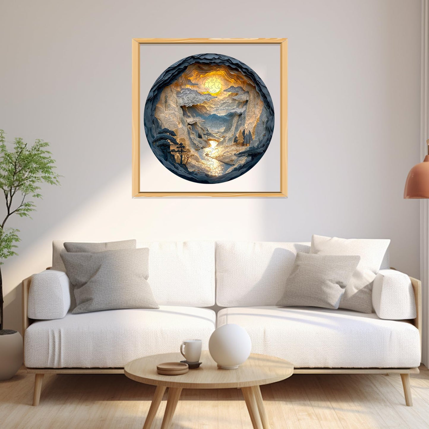 Qiuenisray 3D Vision Effect Sunset Wooden Puzzle 200 Piece, Mountains Rivers Bright Jigsaw Puzzle, FSC Certified Wood Puzzle, Beautiful Wall Decor, Creative Gift Family Game 11.2x11.2 in