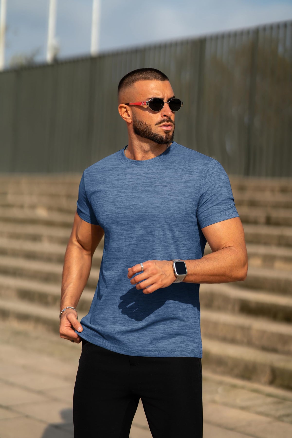 COOFANDY Men's Crew Neck T-Shirt Casual Muscle Tee Slim Fit Bodybuilding Athletic Casual T Shirt Blue