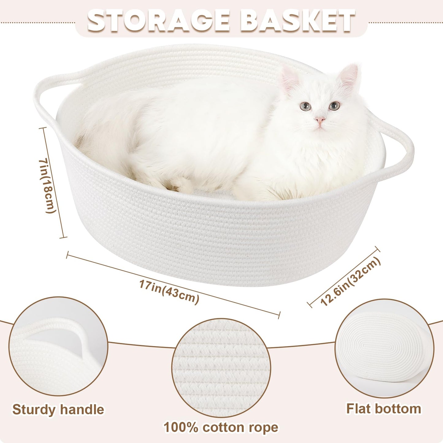 OIAHOMY Large Gift Basket Empty 17" x 12.6" x 7", Storage Basket with Gift Bag, Ribbon and Glitter Tulle for DIY Anytime, Toy Storage for Kids, Dogs with Handles in A Stylish Design - White