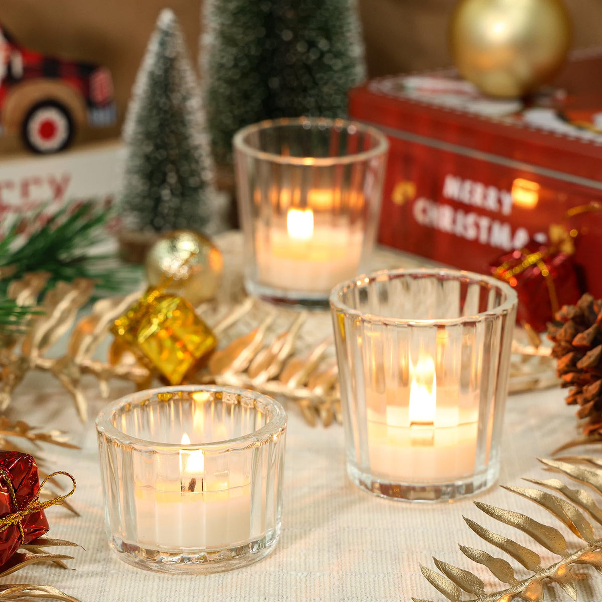 SUPMIND 24 Pcs Ribbed Clear Votive Candle Holders – Glass Tea Light Candle Holder for Weddings, Baby Showers, Home Decor, Party Centerpieces, and Table Decoration