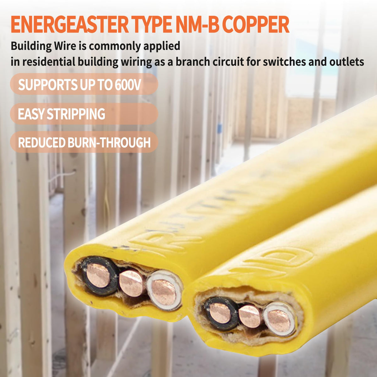 Energeaster Solid Indoor 12/2 W/G NMB Cable 100ft Coil,Electrical Wire 12 Gauge Wire 2 Conductors Non-Metallic with Ground Wire(Yellow)