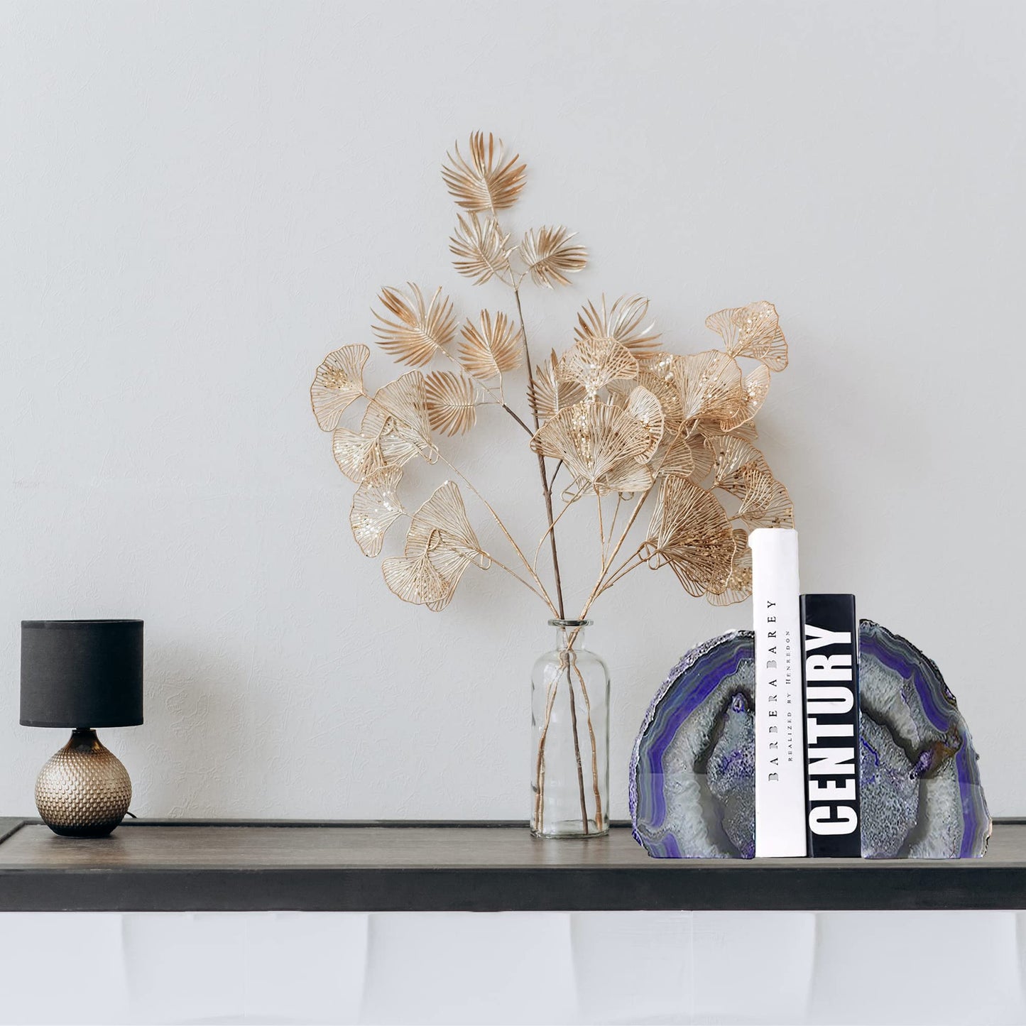 JIC Gem Dyed Purple Natural Agate Bookends Polished Stone Book Ends Crystal Geode Bookends for Shelves to Hold Books with Rubber Bumpers(1 Pair, 3-4 LBS)