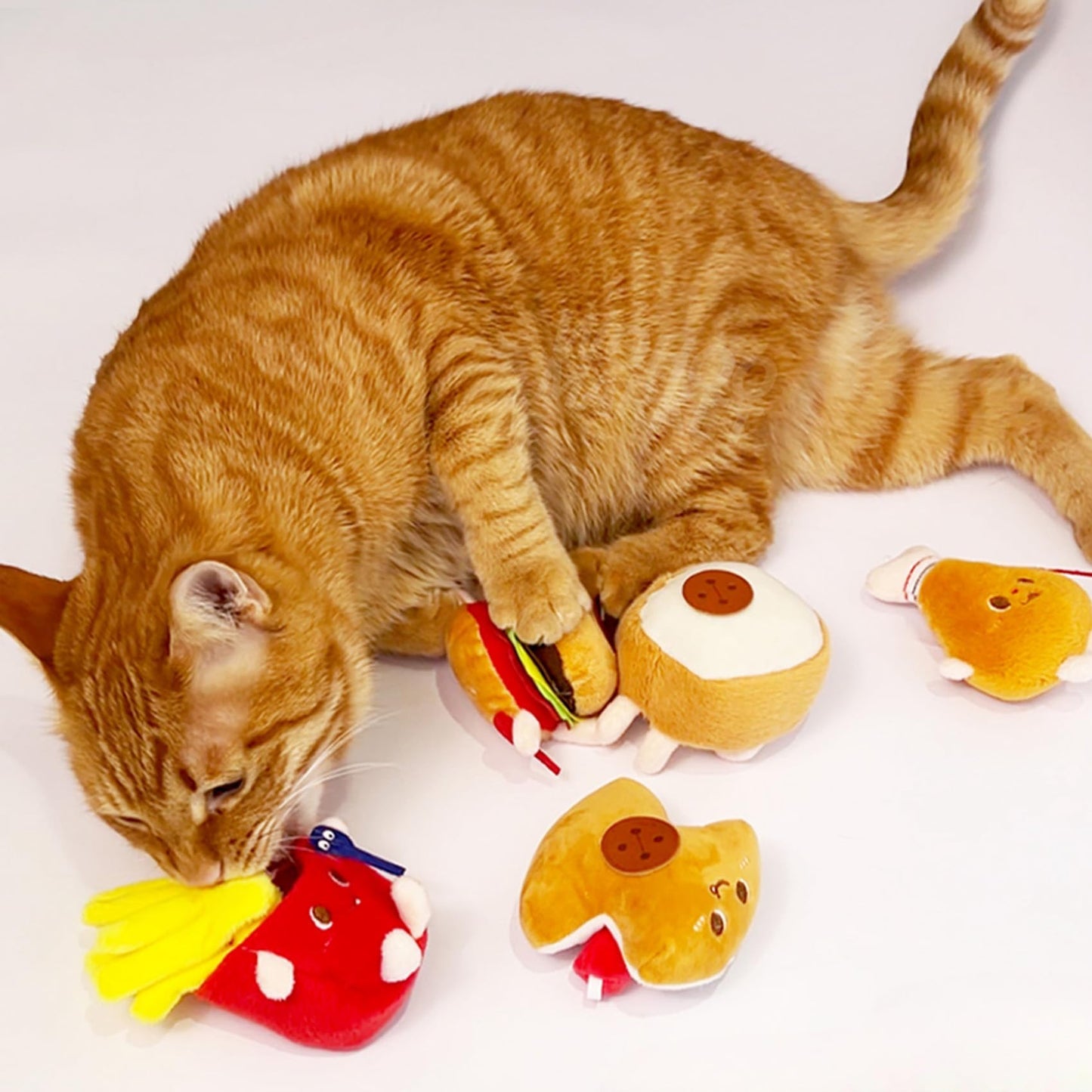 Petinstinct Cat Toys Hamburger, 5 Pack Catnip Toys Bread for Indoor Cats, Cute Durable Kitten Chew Toys, Interactive Cat Kicker Toys for All Breeds, Catmint Kitten Teething Toys