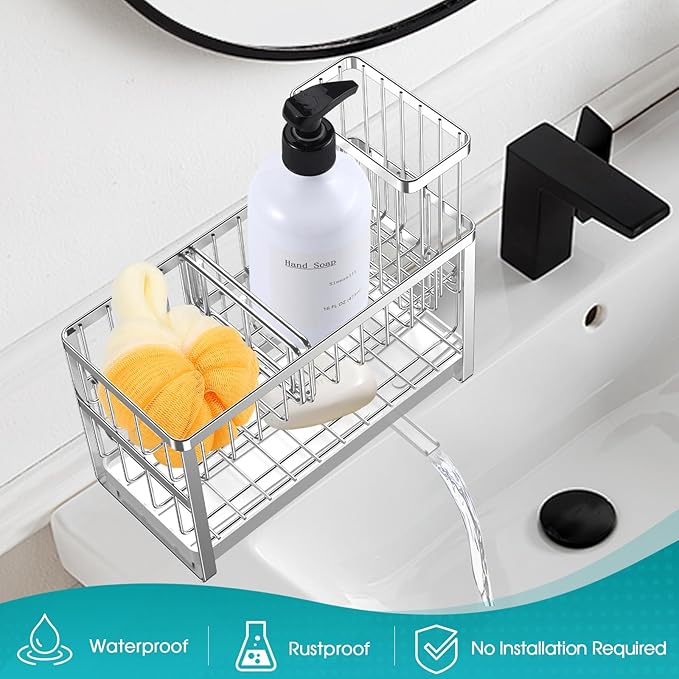 Sinnsally Kitchen Sponge Holder, 2 Tier Sink Caddy Organizer