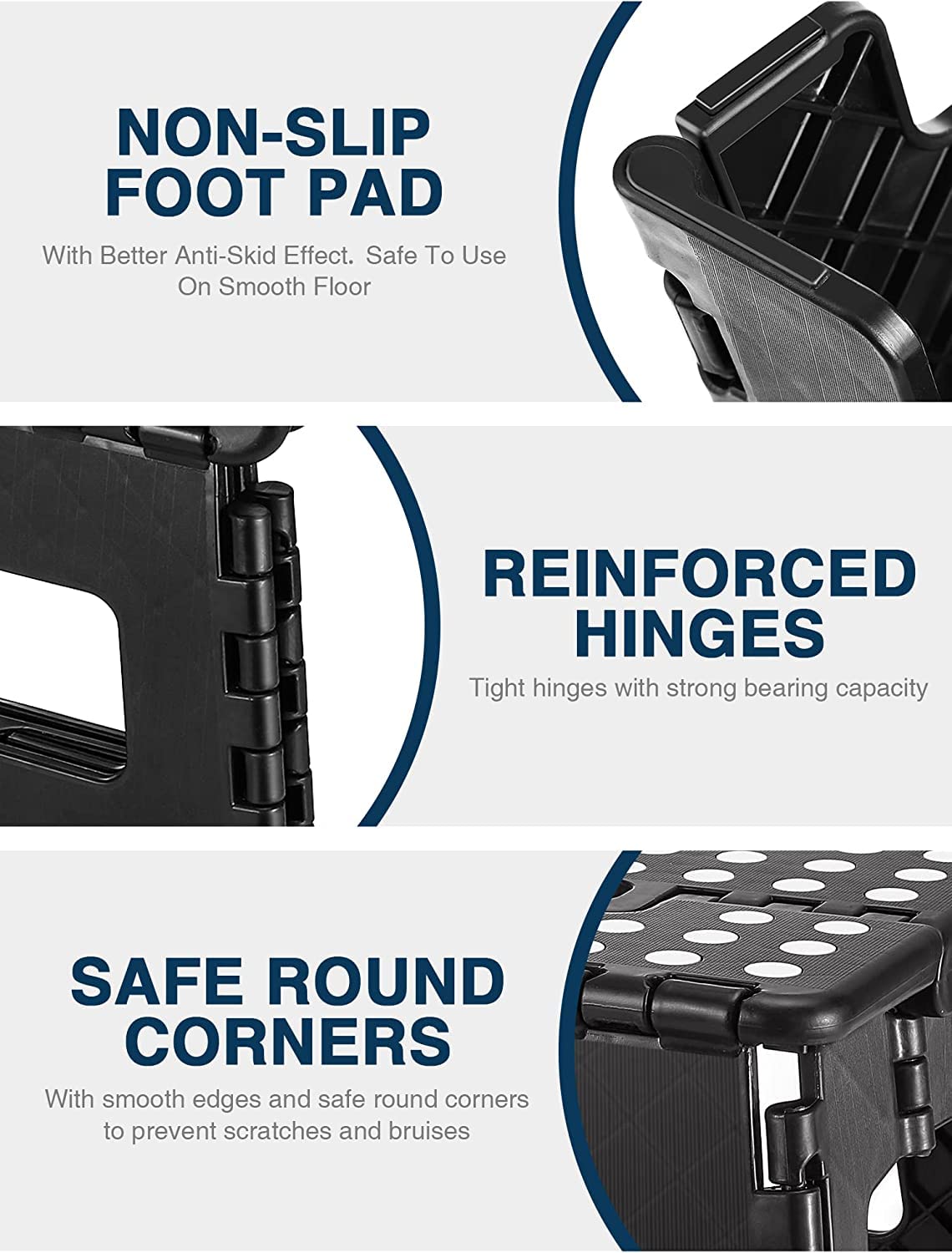 HOUSE DAY Folding Step Stool 13 inch(33cm) Height Medium Heavy Duty Foldable Stool for Adults, Large Foldable Step Non-Slip Folding Stools Portable Plastic Collapsible Step for Kids - Black