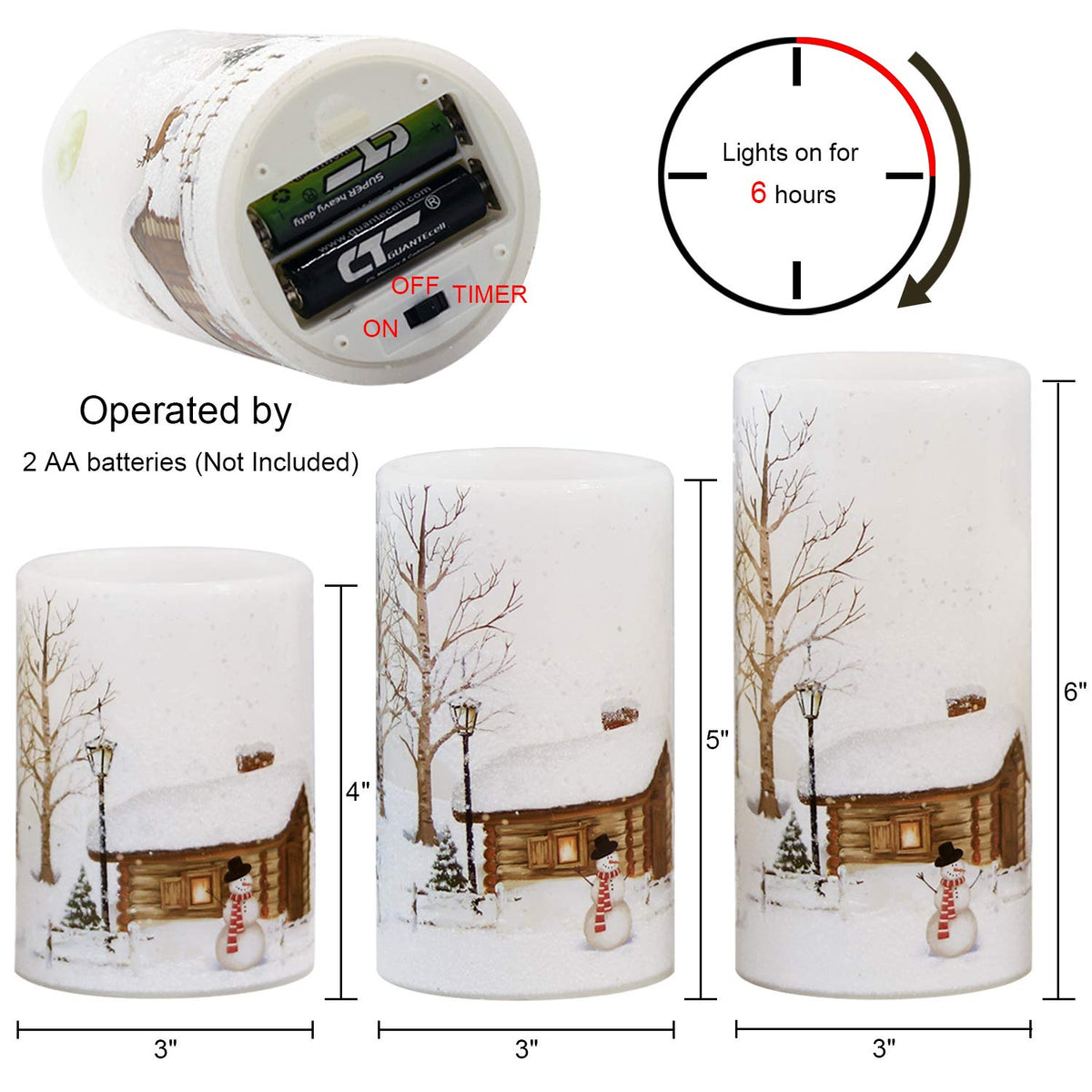 GenSwin Christmas Snowman Flameless Candles Flickering Battery Operated with Timer, Real Wax Led Pillar Candles Warm Light, Christmas Snowman Deer Home Decor Gift(Pack of 3)
