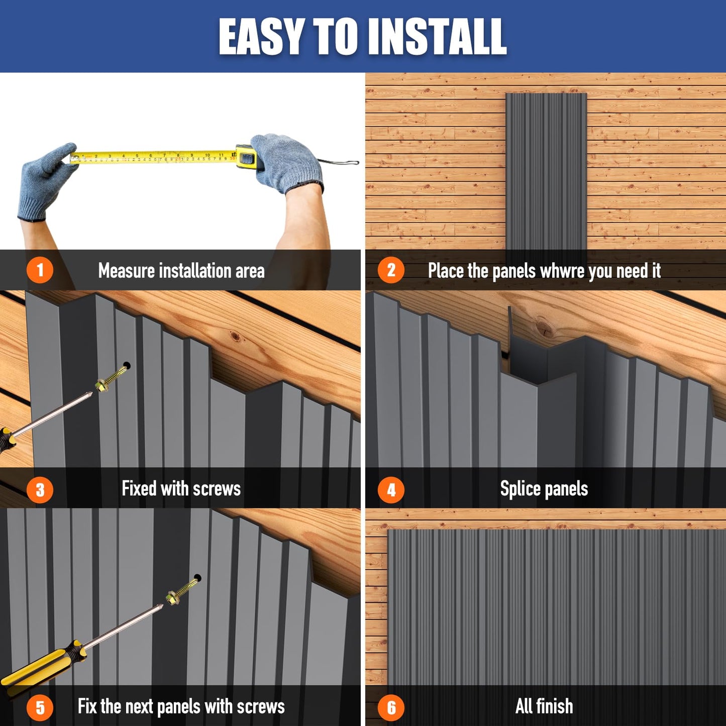 Brakki Metal Roofing Panels 10pcs 55.7 ft², 45.28"L Grey Corrugated Galvanized Steel Roof Panels with Screw, Heavy Duty Metal Siding Suitable for Garages Chicken Coop Sheds Stables Patio