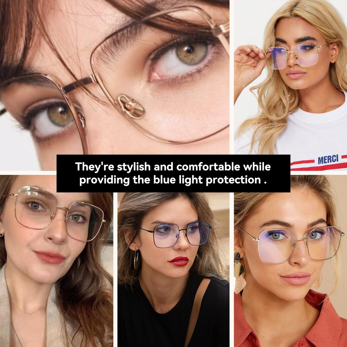 Dollger Blue Light Blocking Glasses for women Filter Blue Light Glasses Retro Metal square Frame Eyeglasses GOLD
