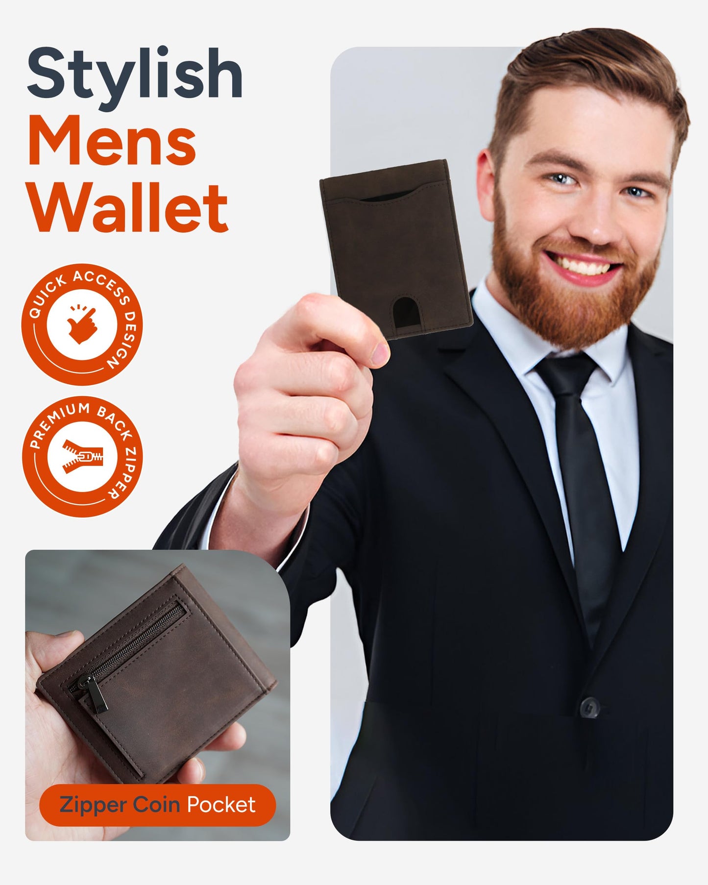 AKIELO RFID Blocking Bifold Card Wallet with Zip Coin Pocket and Gift Box – Stylish Mens Wallet – Credit Card Holder Wallets for Men (Delta - Dark Mocha Zip Edition)