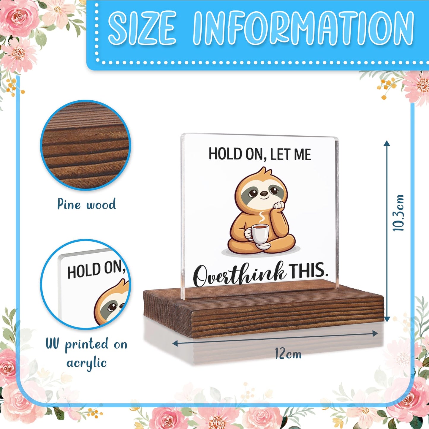 Funny Office Desk Sign Overthinking Humor, Sloth Cartoon Coworker Joke Gift, Work Stress Humor Sign for Colleagues Friends, Home Office Desk Decor Plaque Gifts VR366